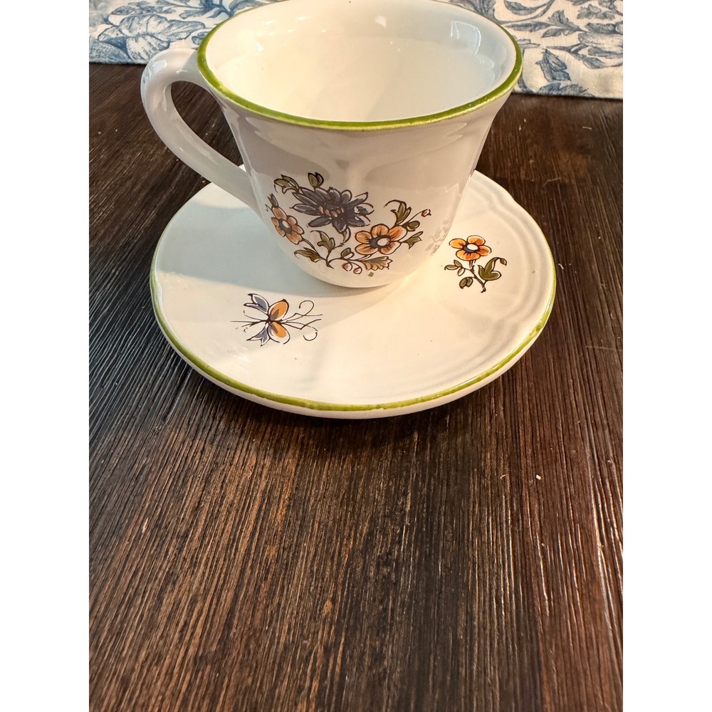 Vintage Decors Moustiers France Bird Floral Tea Cup and Saucer Set XVIII